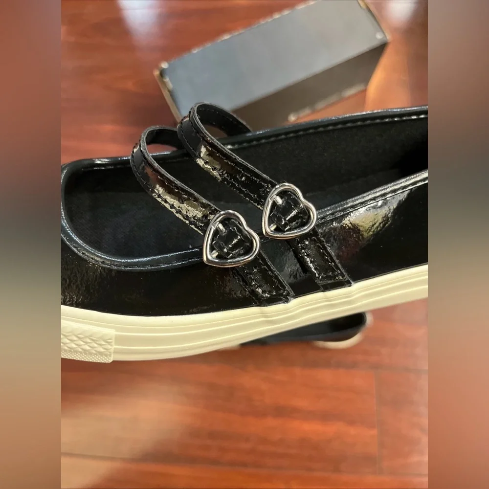 Women 7.5 Converse Dainty Mary Jane Slip Black Patent Leather Valentines Day New - Picture 11 of 16